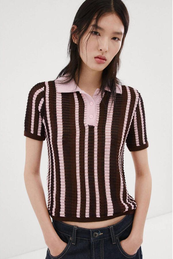 Mango gestreepte polo bruin - Foto 3
