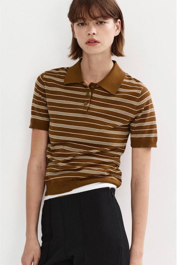 Mango gestreepte polo bruin