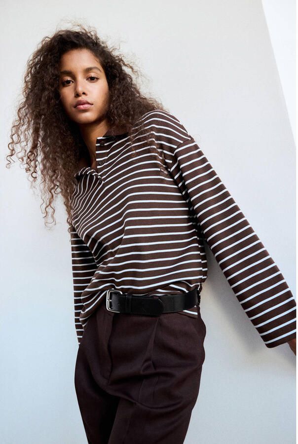Mango gestreepte polo bruin
