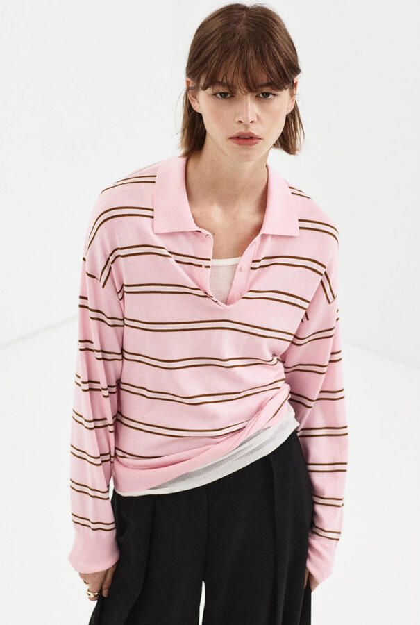 Mango gestreepte polo lichtroze