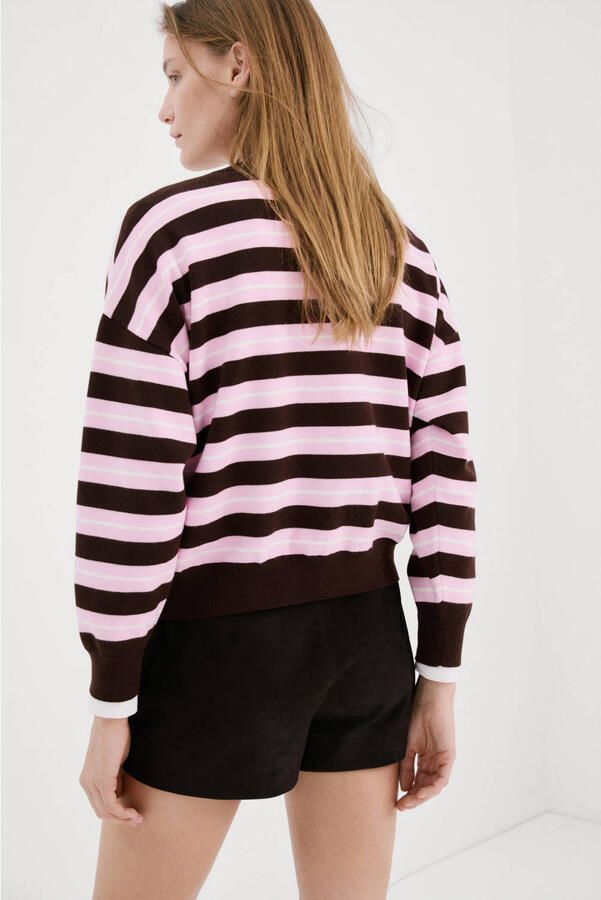 Mango gestreepte pullover donkerbruin - Foto 3