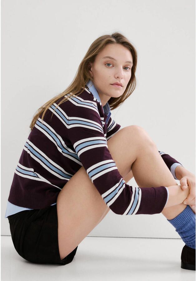 Mango gestreepte pullover donkerrood - Foto 2