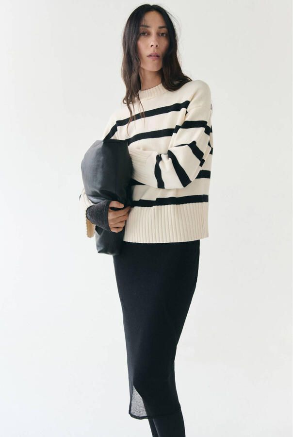 Mango gestreepte pullover ecru
