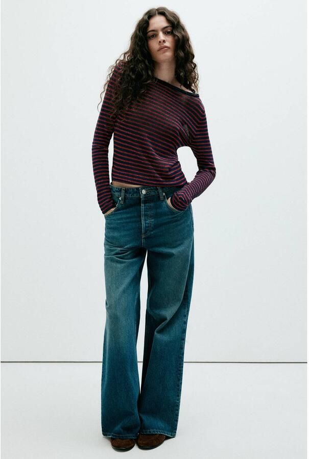 Mango gestreepte pullover met glitters marineblauw rood - Foto 2