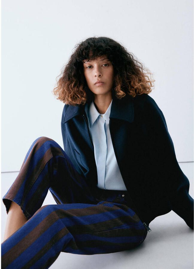 Mango gestreepte straight leg jeans blauw bruin - Foto 2