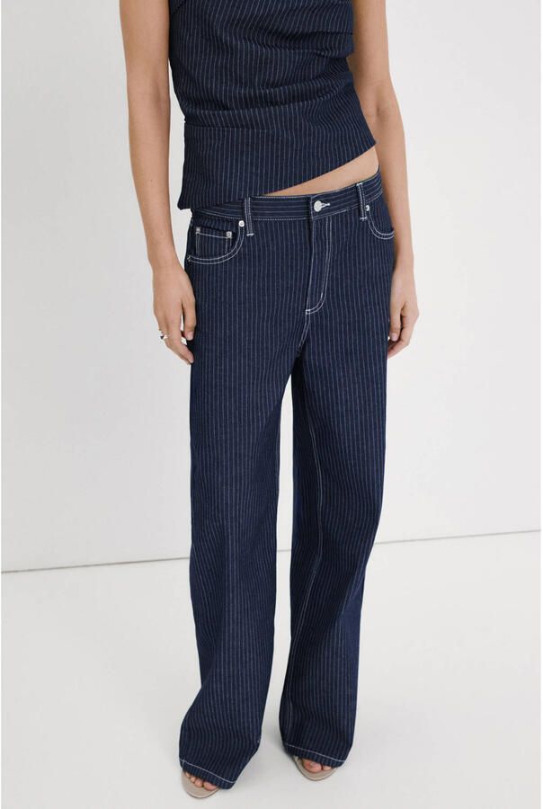Mango gestreepte straight leg jeans medium blue denim
