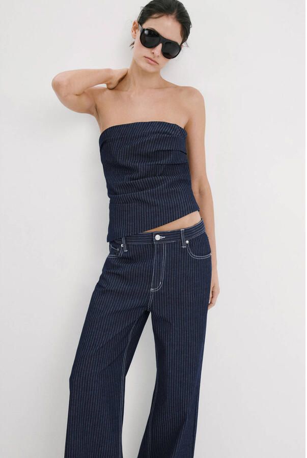 Mango gestreepte straight leg jeans medium blue denim - Foto 2