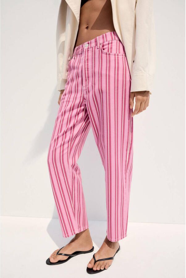 Mango gestreepte straight leg jeans roze