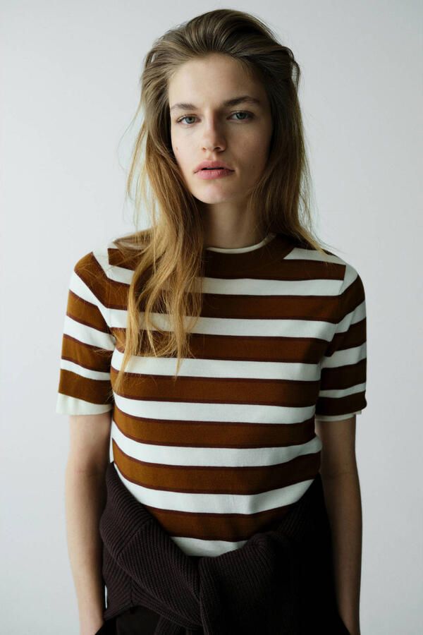 Mango gestreepte sweater bruin