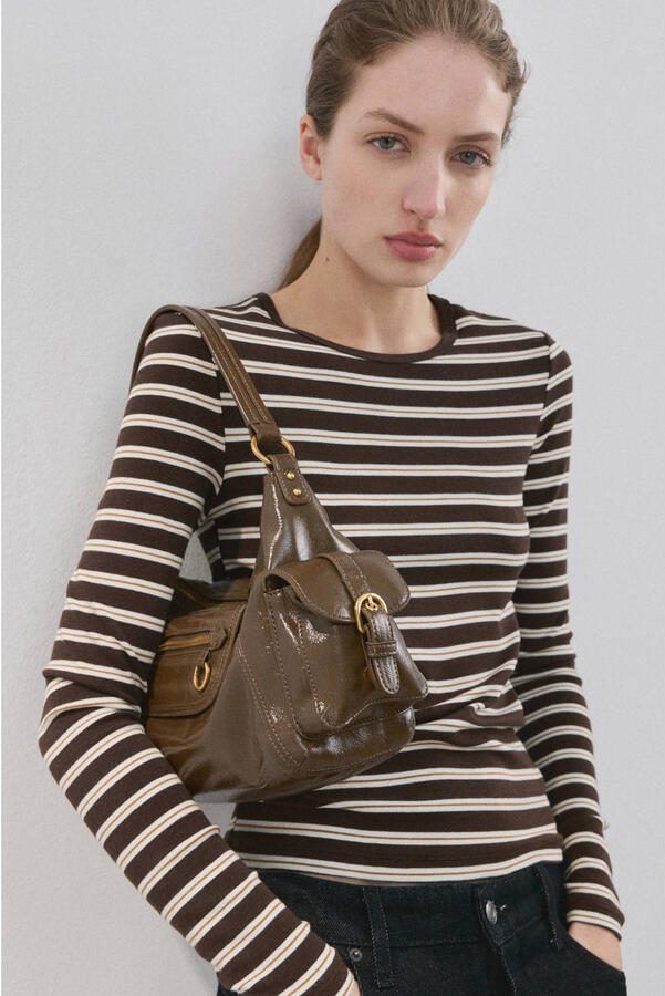 Mango gestreepte T-shirt donkerbruin