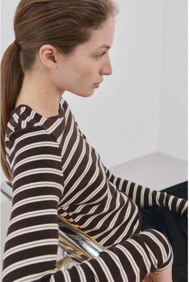Mango gestreepte T-shirt donkerbruin - Foto 2