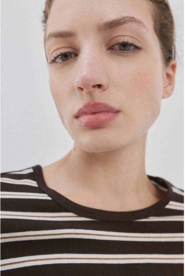 Mango gestreepte T-shirt donkerbruin - Foto 3