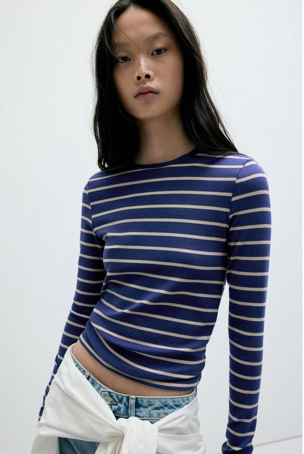 Mango gestreepte top blauw - Foto 2