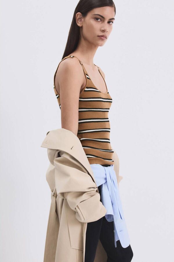 Mango gestreepte top camel