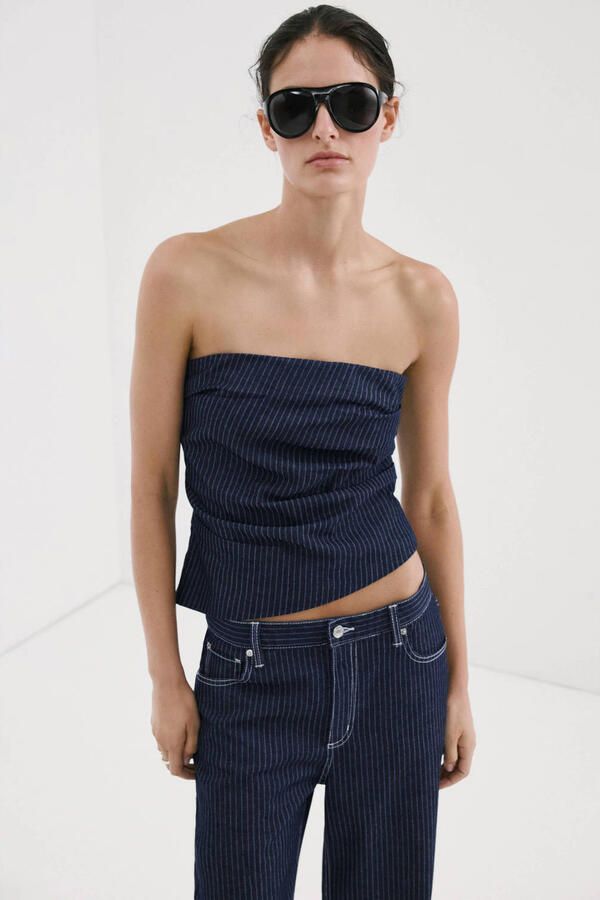 Mango gestreepte top donkerblauw - Foto 2