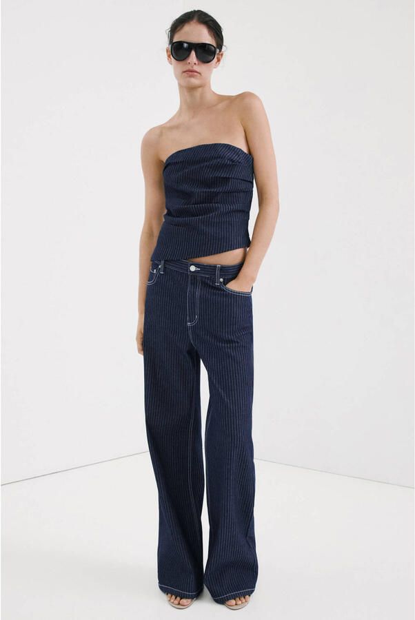Mango gestreepte top donkerblauw