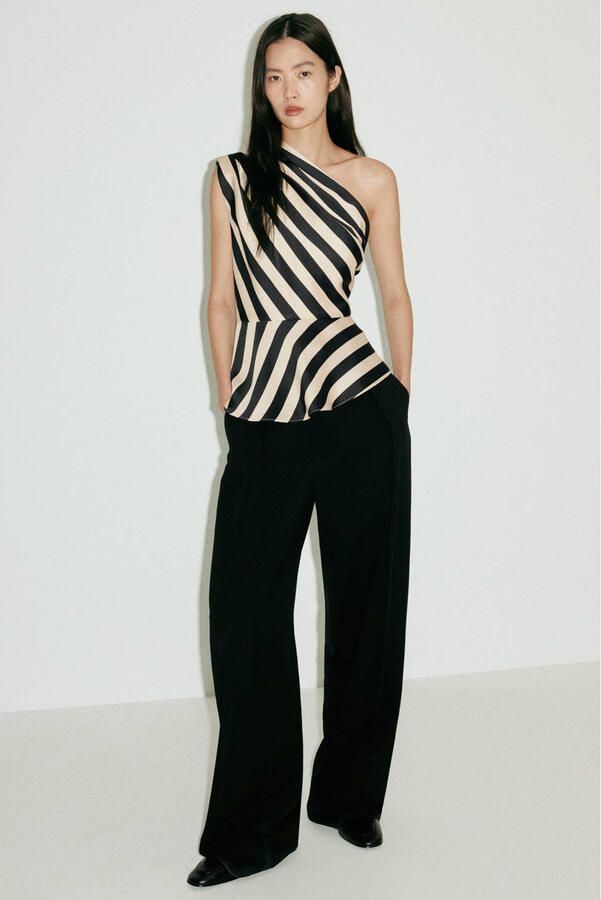 Mango gestreepte top met peplum zwart
