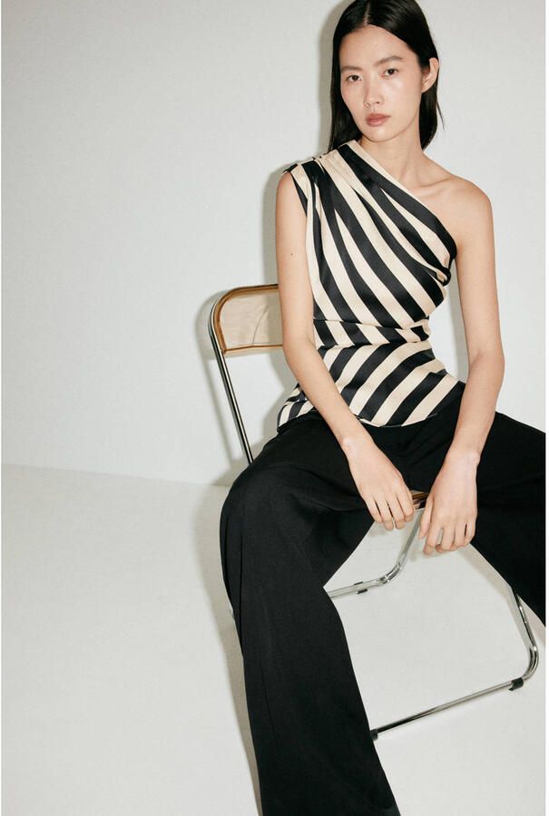Mango gestreepte top met peplum zwart - Foto 2