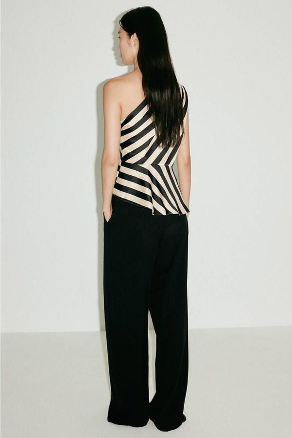 Mango gestreepte top met peplum zwart - Foto 3