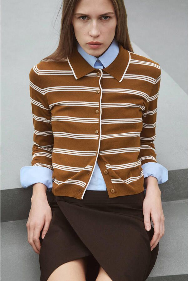 Mango gestreepte vest bruin