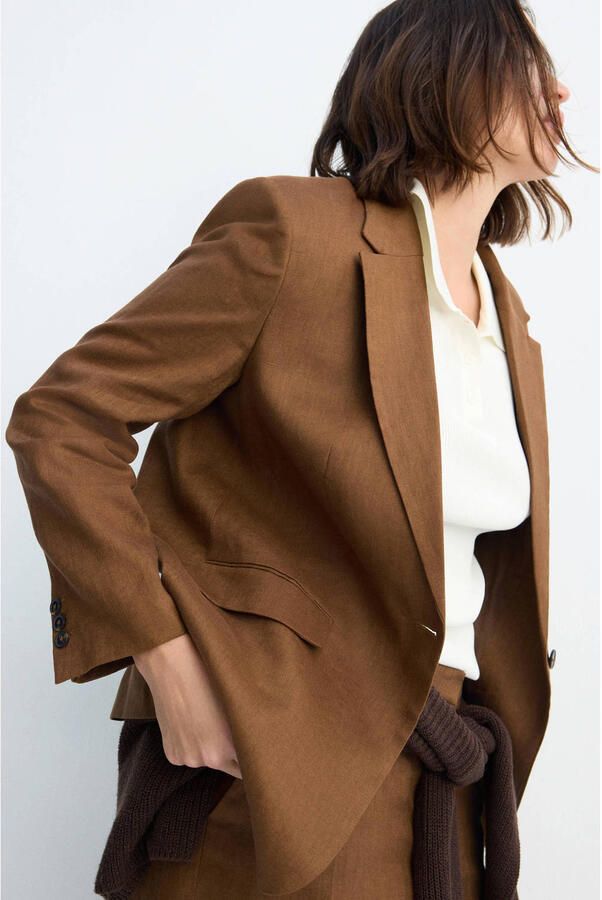 Mango getailleerde blazer met linnen bruin - Foto 3