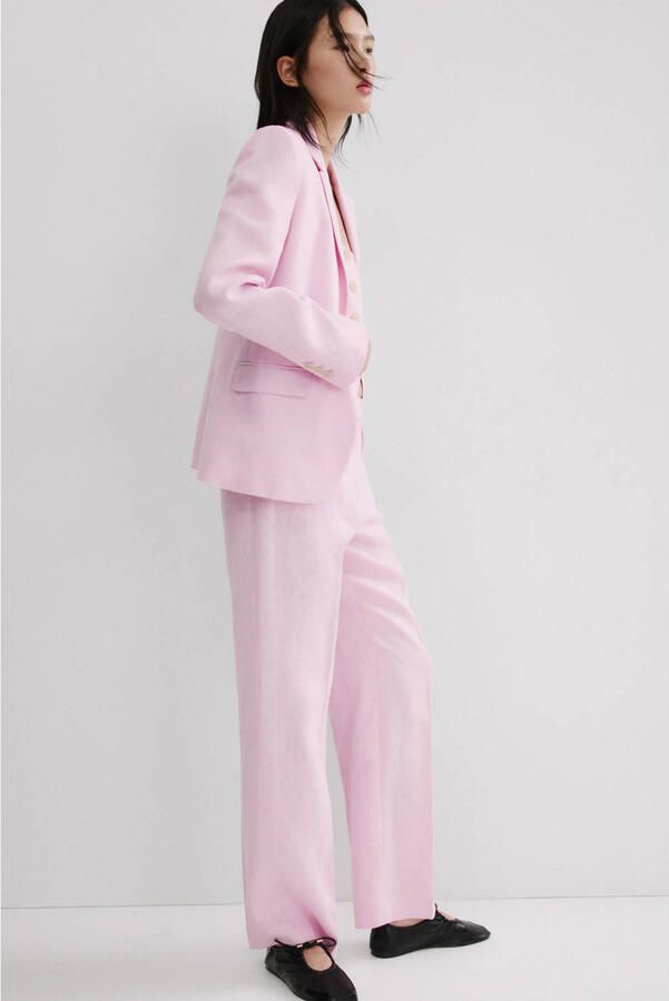 Mango getailleerde blazer met linnen lichtroze - Foto 3