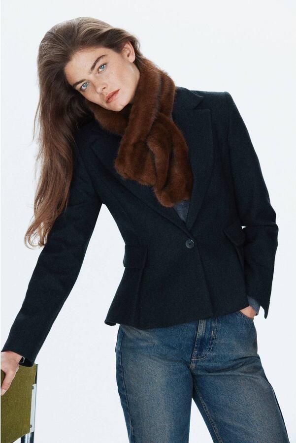 Mango getailleerde blazer met wol donkerblauw