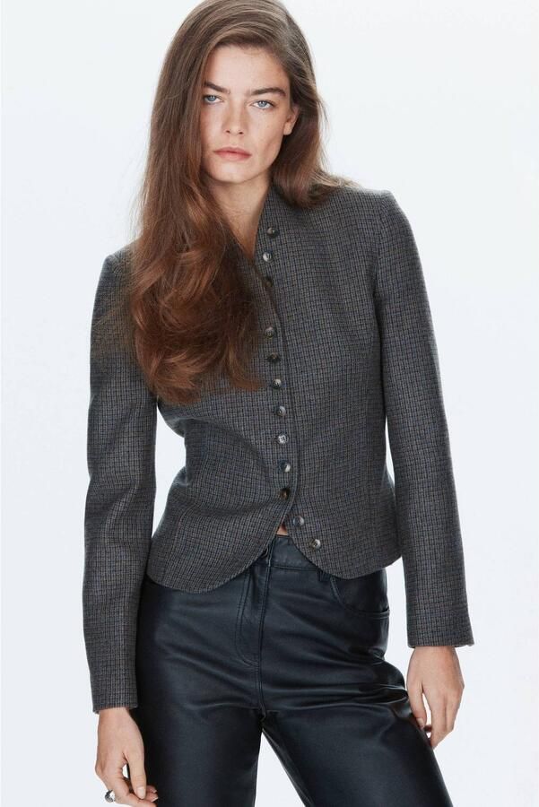 Mango getailleerde geruite blazer met wol blauw grijs
