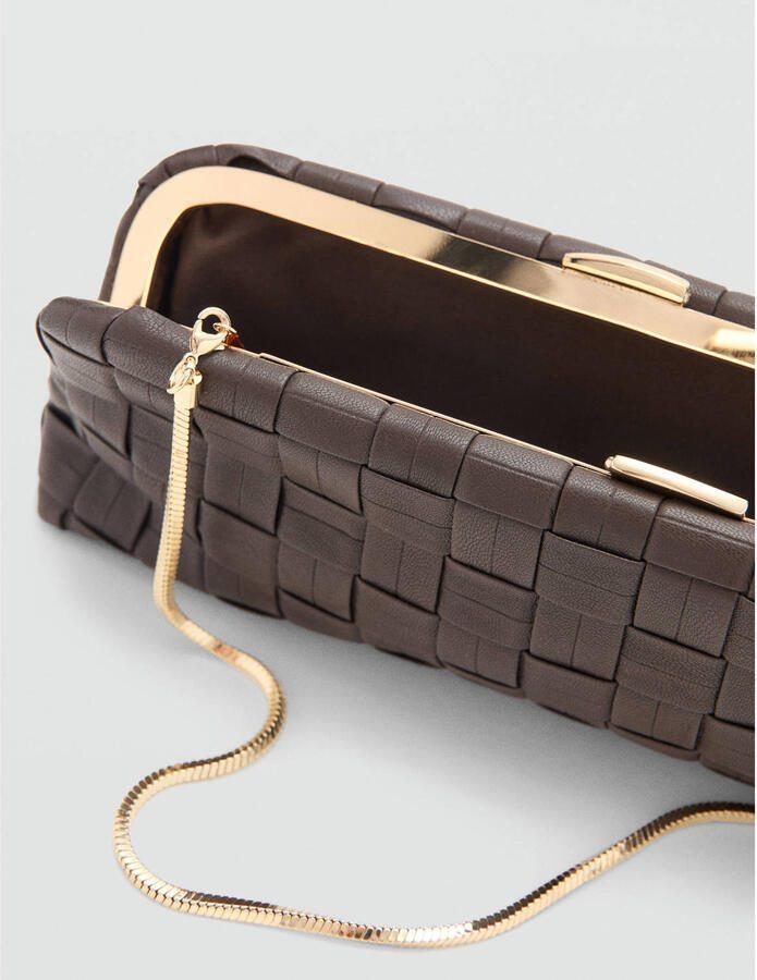 Mango gevlochten clutch donkerbruin - Foto 3