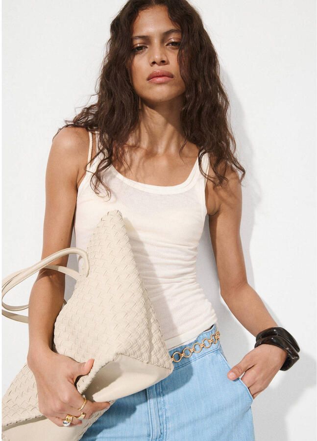 Mango gevlochten shopper beige
