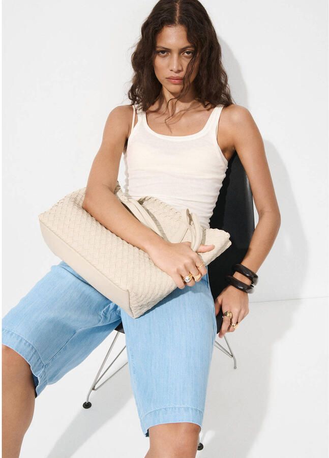 Mango gevlochten shopper beige - Foto 3