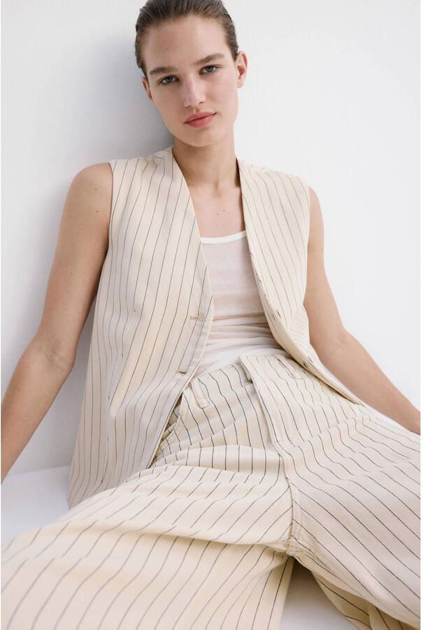 Mango gilet met krijtstreep ecru
