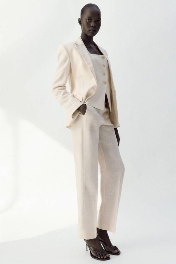 Mango gilet met linnen beige - Foto 3