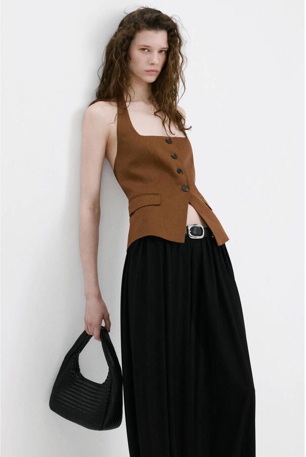Mango gilet met linnen bruin - Foto 2