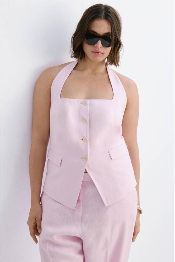 Mango gilet met linnen lichtroze