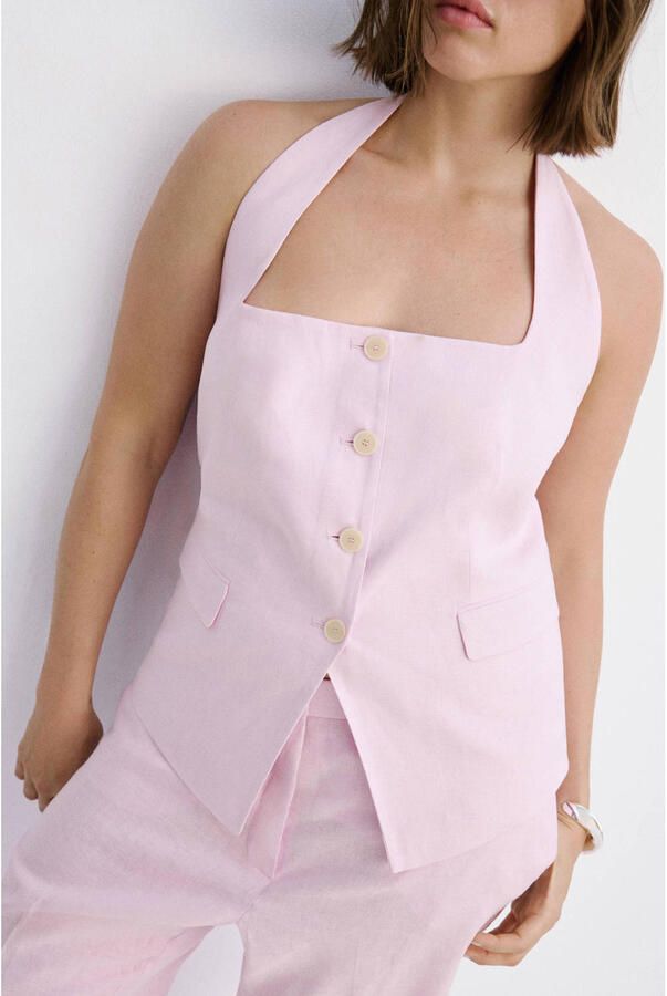 Mango gilet met linnen lichtroze - Foto 2