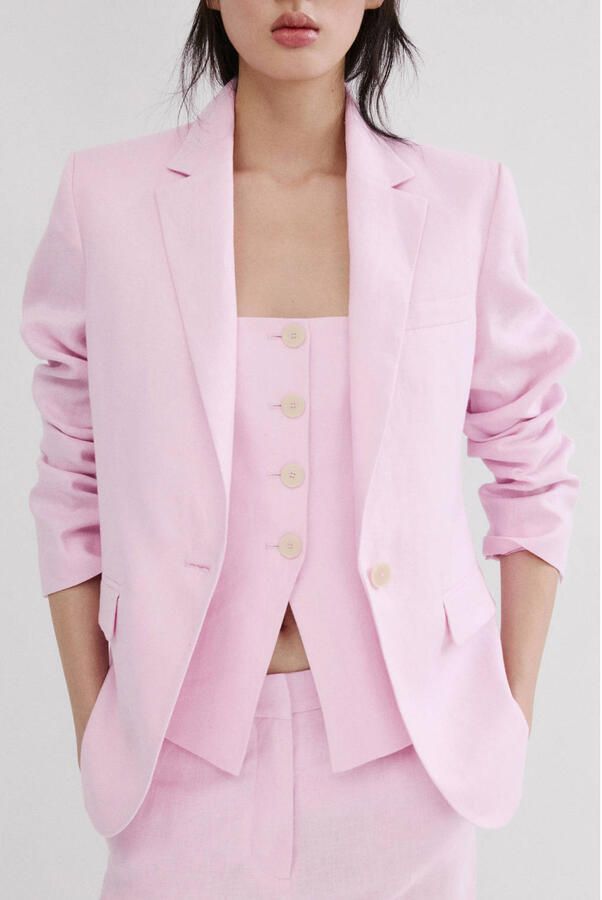 Mango gilet met linnen lichtroze - Foto 3
