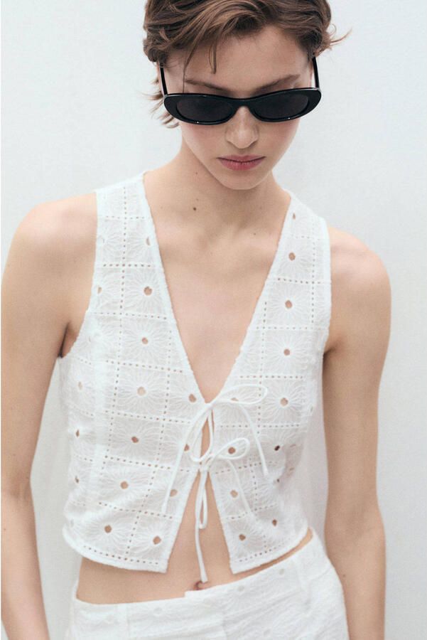 Mango gilet wit crochet