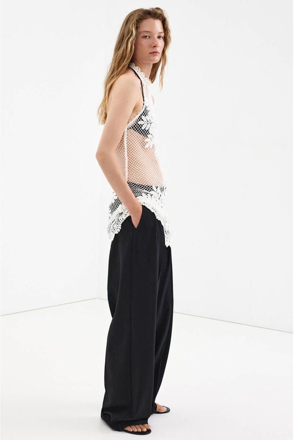 Mango halter gehaakte strandjurk wit