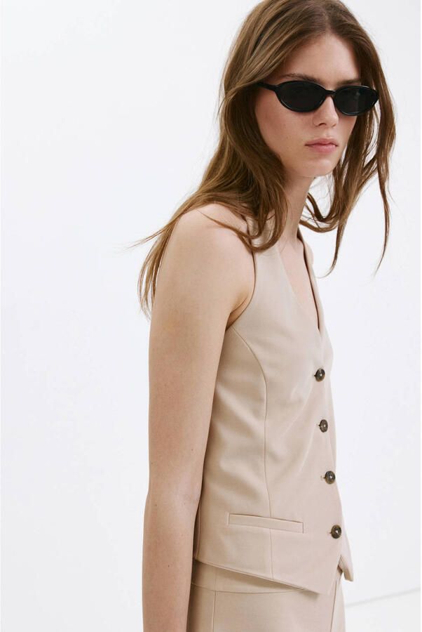 Mango halter gilet met V-hals beige - Foto 3