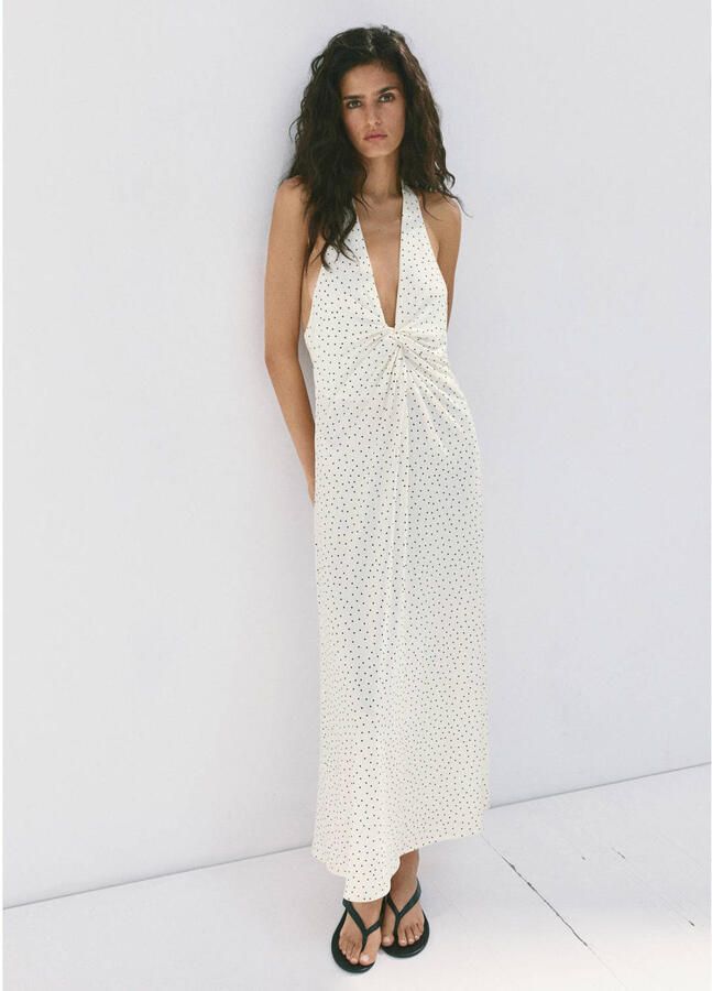 Mango halter midi jurk met stippen wit