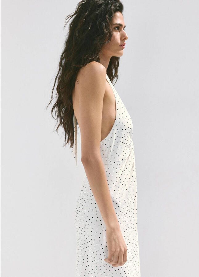 Mango halter midi jurk met stippen wit - Foto 3
