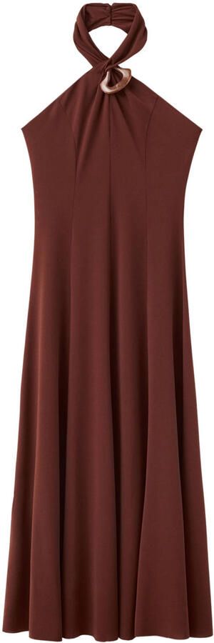 Mango halter midi jurk roodbruin