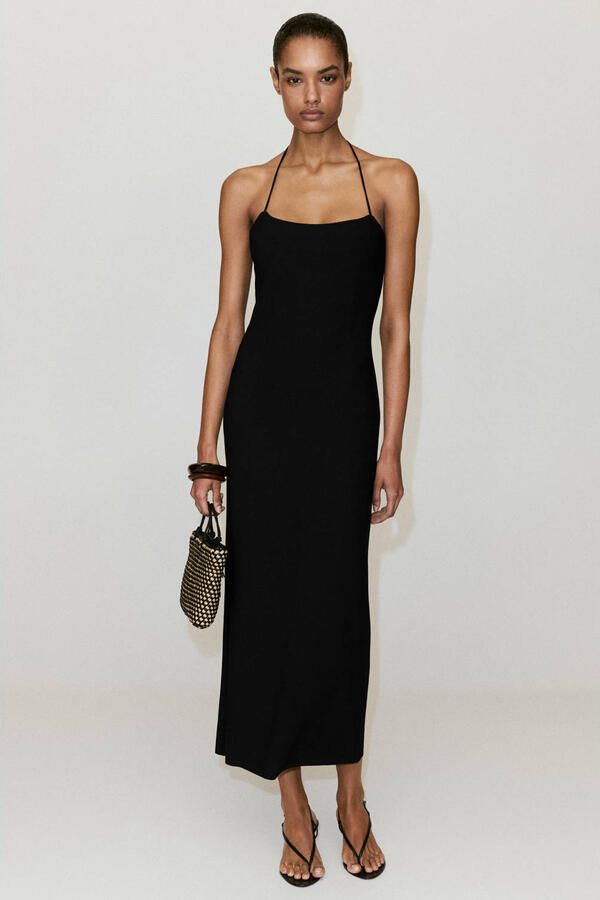 Mango halter midi jurk zwart