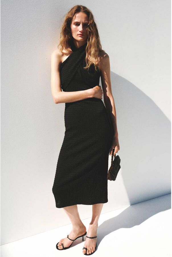 Mango halter midi jurk zwart