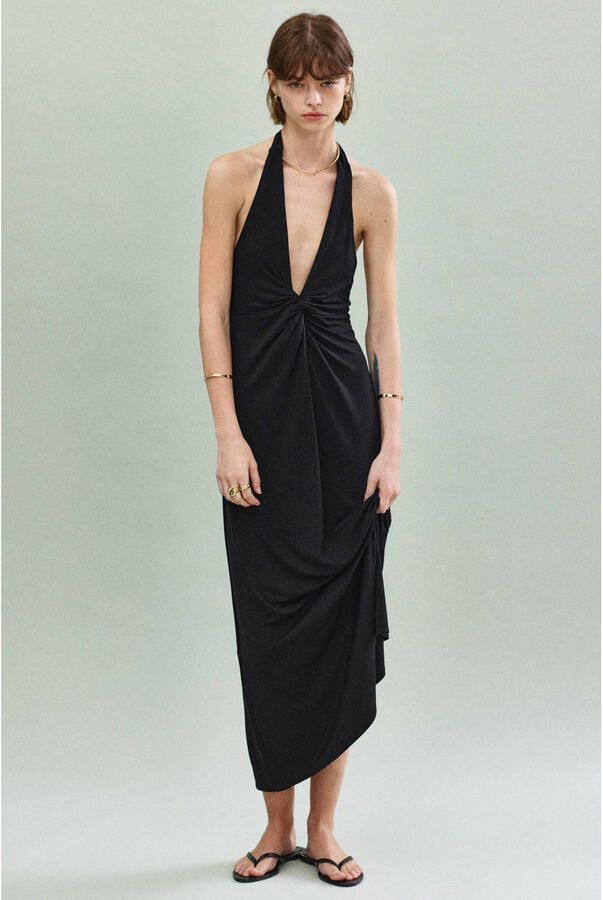 Mango halter midi zomerjurk zwart - Foto 3