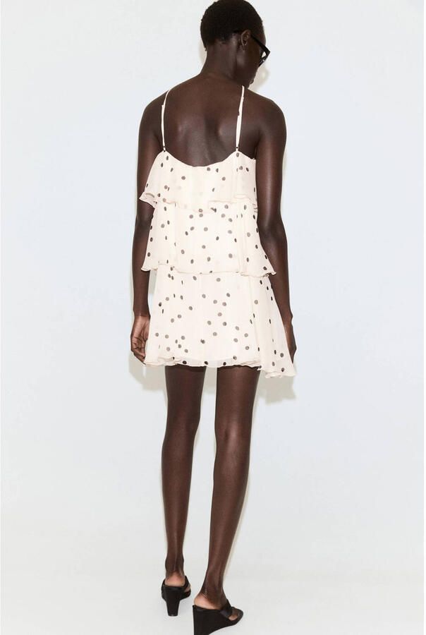 Mango halter mini jurk met stippen en ruches ecru - Foto 2