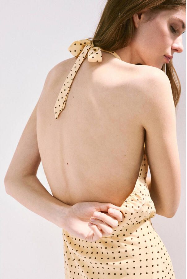 Mango halter mini jurk met stippen geel - Foto 2
