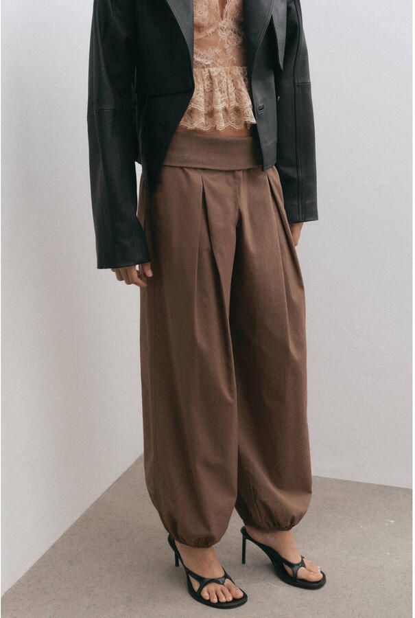 Mango high waist balloon broek bruin