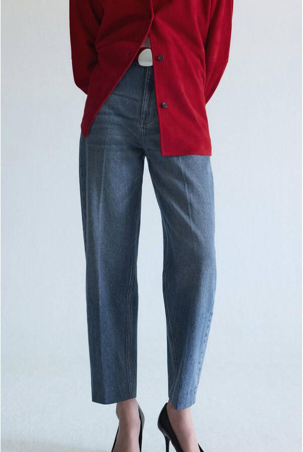 Mango high waist barrel jeans mediumblauw